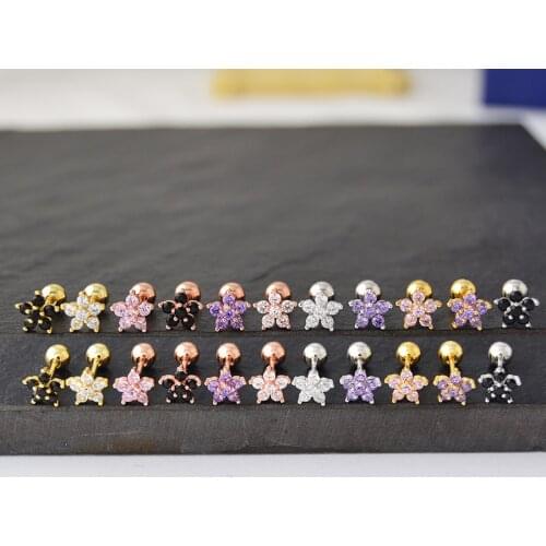 One gold flower color CZ Tragus Cartilage stainless steel stud pierced Crystal Earring Girl Korean jewelry wholesale