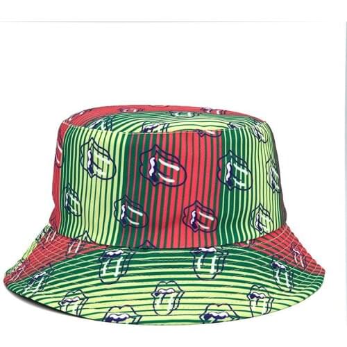 2021 Cotton Fashion Joker Lips Print Bucket Hat Fisherman Hat Outdoor Travel Hat Sun Cap Hats for Men and Women 364