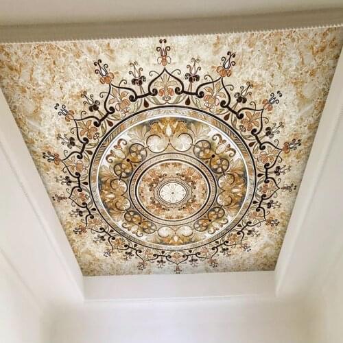 Ceiling Wallpaper Custom Mural 3D Golden Flower Pattern European Style Living Room Bedroom Ceiling Decoration Murals For Walls