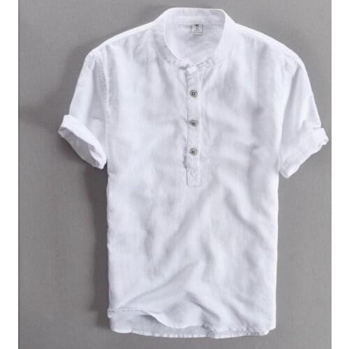 Hot 2020 summer New Menscotton short sleeve shirt Men Fashion casual stand collar Chinese style solid color linen shirts M-4XL