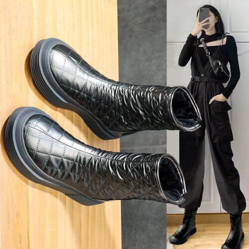 Down Cloth Snow Boots,Womens Shoes for Winter,Waterproof,Thick Sole,Short Boot,Round Toe,Back Zip,Female Footware,BLACK,SILVER