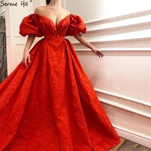 Serene Hill New Designer Red Short Sleeve Evening Dress Off Shoulder Sexy Fashion Formal Party Gown CLA6534