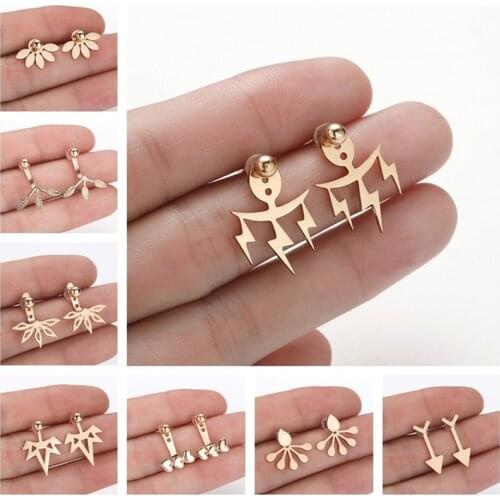 Cxwind Fashion Thunder Leaf Heart Ear Jacket Earrings Double Sided Statement Earring Jackets front back Modern Jewelry Brincos