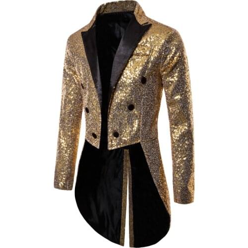 The Latest Men Double Row Three Button Sequin Tuxedo Suit Shiny Sequin Lapel Long-Sleeved Nightclub Prom Tuxedo Tuxedo Men