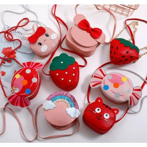 Lovely Childrens PU Leather Red Messenger Bag Cute Girls Cartoon Shoulder Bags Princess Accessories Mini Coin Purse Handbags