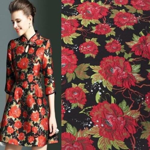 New Creative Black saffron Jacquard embroidery fabric Upscale Clothing Material DIY Handmade Sewing Width145cm 100% Polyester