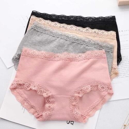 3pcs/lot Cotton Underwear Womens Panties Comfort Mid Rise Underpants Lace Briefs For Woman Sexy Pantys Intimates