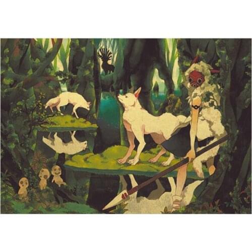 Vintage Miyazaki Hayao Princess Mononoke Anime Poster Room Decoration Stickers Wall Decor Kraft Paper Wall Sticker Posters