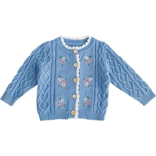 Toddler Baby Knitted Cardigan for Girl Fashion Embroidery Long Sleeve Coat 2021 Autumn New 100% Cotton Kids Clothes Boys 0-3Y