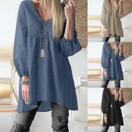 Shirt Top Solid Color V Neck Skin-friendly Irregular Hem Women Long Sleeve V Neck Patchwork Blouse Breathable to wear for Dating