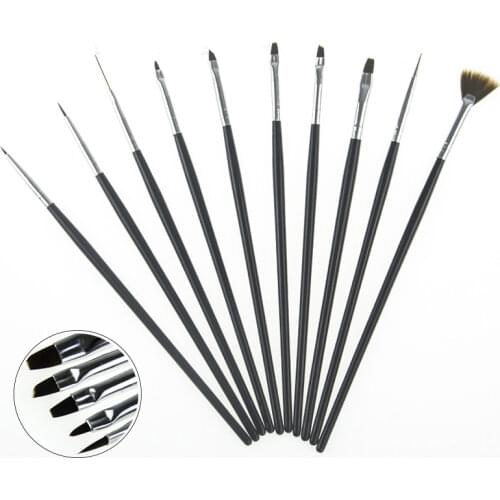 10 pcs/set Nail Art Brush Acrylic UV Gel Polish Liner Dotting Black Painting Drawing Carving Dotting Pencil Manicure Tools