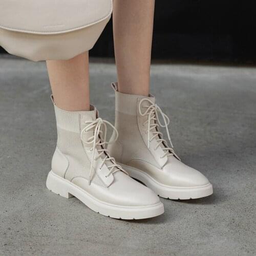 2021 Winter Women Ankle Boots Round Toe Thick Heel Boots Platform Shoes Patent Leather Slip-on Leather Boots Flat With shoes