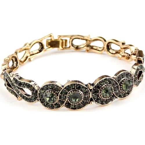 Sunspicems Vintage Retro Gold Color Bohemia Women Bangle Turkish Cuff Bracelet Full Gray Crystal Ottoman Wedding Jewelry Gift