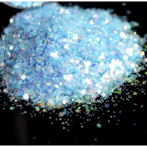 1 Box iridescent Clear Light Blue Nail Glitters Powder Nails Tips Dust Mixed Size Sequins Manicure Nail Art Decorations