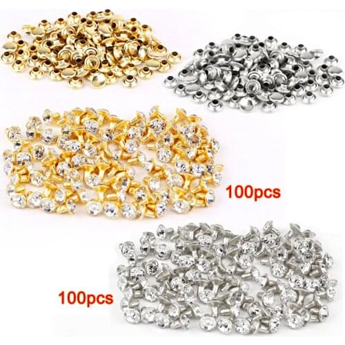 100pcs silver + 100 pcs golden Rivet with rhinestone diamond 7mm Dropshipping