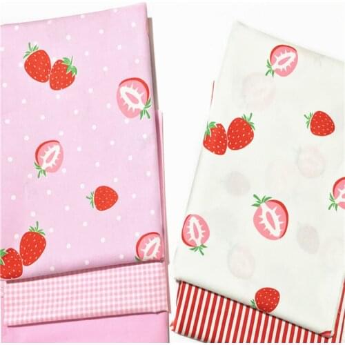 100x160cm Pretty Cartton Fruit Strawberry & Pink Check Red Stripe Fabric Floral Fabric For DIY Sewing Quilting Home Decoration