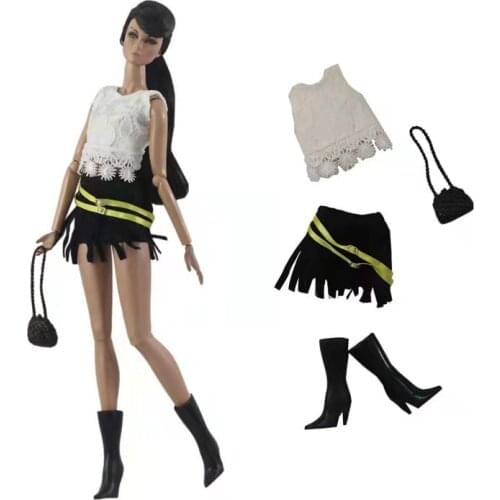 11.5" Fashion Tassels Skirt White Floral Sleeveless Lace Shirt for Barbie Doll Clothes Bag Shoes 1/6 BJD Dolls Accessories Toys