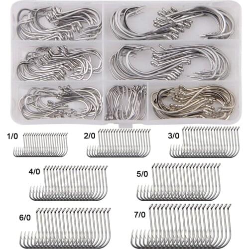 140pcs/box Octopus Offset Fishing Hooks sharp saltwater Stainless Steel anti corrosion fishhook Bait Fishing Hook Kit 1/0-7/0