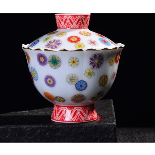 170ml Chinese Blue and White Porcelain Tea Tureen Ceramic Colored Flowers Gaiwan Hand Painted Teacup Home Drinkware Decor Crafts