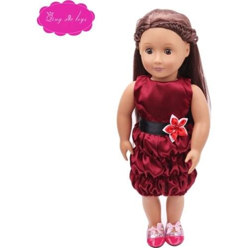 18 inch Girls doll dress Fashion wine red evening gown American newborn skirt Baby toys fit 43 cm baby dolls c136
