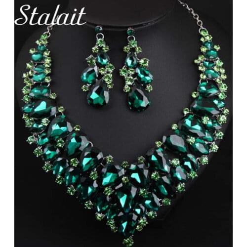 Big Water Drop Full Crystal Wedding Jewelry Sets Statement Bridal Silver Color Clavicle Chain Necklace Birthday Gift For Women