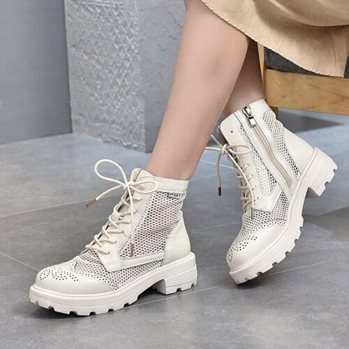 British Style Genuine Leather Sandals Summer Martin Boots Womens Net Shoes 2021 Spring and Summer New Sandals Women