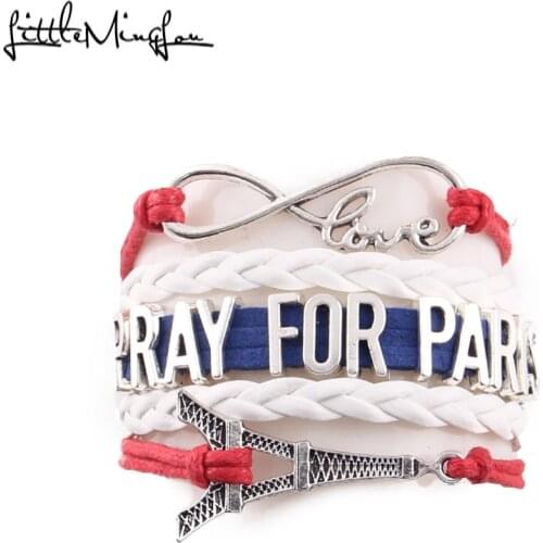 Little MingLou Infinity love I support Paris Pray For Paris Bracelet Eiffel Tower men bracelets & bangles for women jewelry