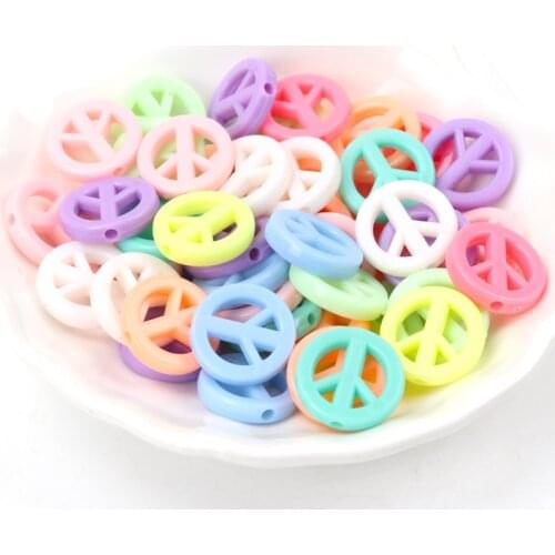 Peace mark Lucky Color Acrylic Round Spacer Loose Beads For Jewelry Handmade DIY Mixed 16mm 20mm 50PCS