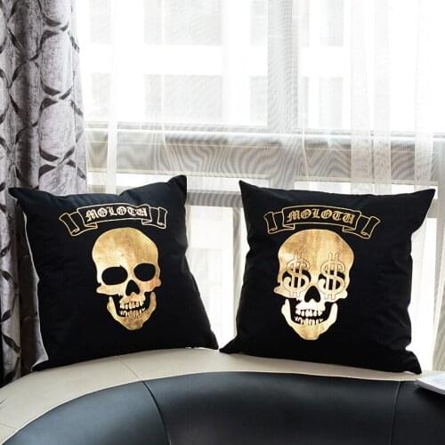 Halloween gold stamp skull bronzing pillow cover(45*45cm) soft cotton Polyester luxury home decorative gold pillowcase