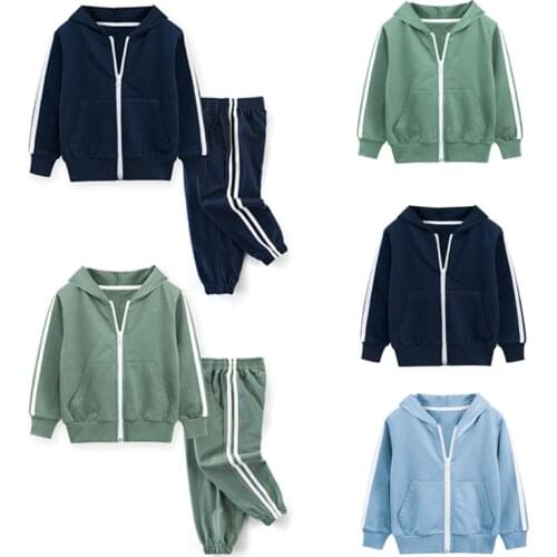 2-8 Year Boys Hoodie Sweatershirt Pants 2 Pcs Cotton Sportsuit Spring Autumn Children Kids Zipper Long Sleeve Casual Clothes Set