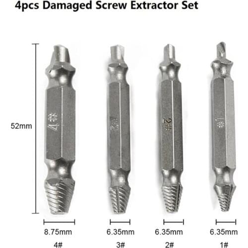 Damaged Screw Extractor 4pcs Broken Speed Out Easy out Bolt Stud Stripped Screw Remover Tool Drill Bit