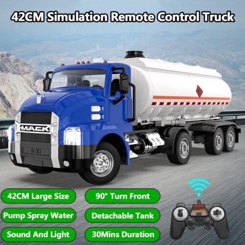 Large Simulation Remote Control Tanker 42CM Turn Front Pump Detachable Tank Spray Water Sound&Light 30Mins RC Truck Model Toy