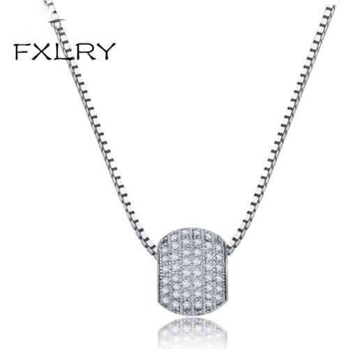FXLRY New Design Fashion OL White Color Cubic Zircon Geometrical Round bead Necklaces For Girl To Gift Jewelry