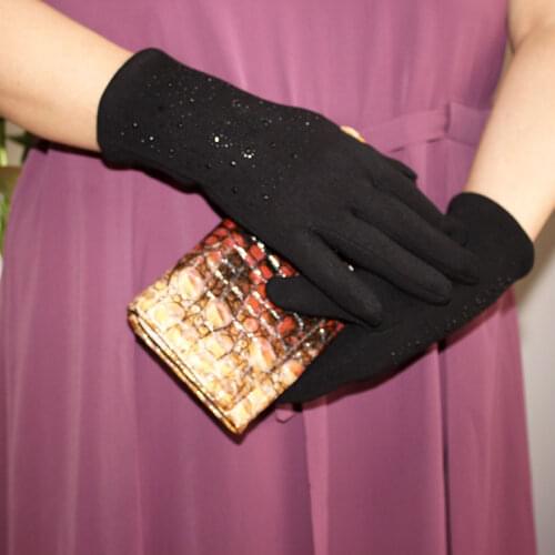 Cotton gloves womens black elastic hot drilling knit ladies touch screen gloves girls outdoor cycling autumn warm gloves