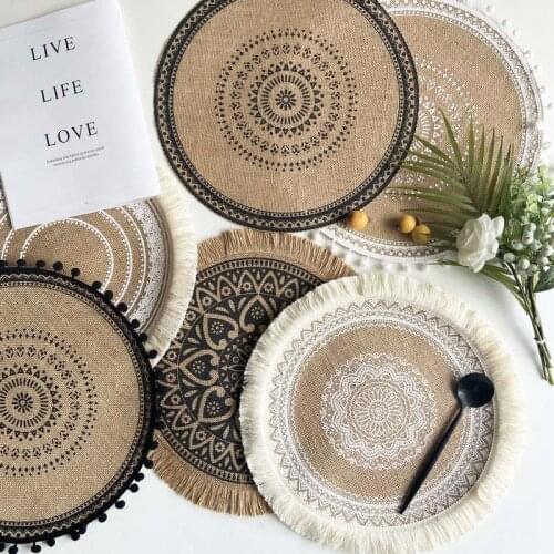 Cotton Linen Table Mat Woven Coaster Nordic Placemat Linen Dining Table Potholder Shooting Prop Home Jute Wedding Decorative Mat