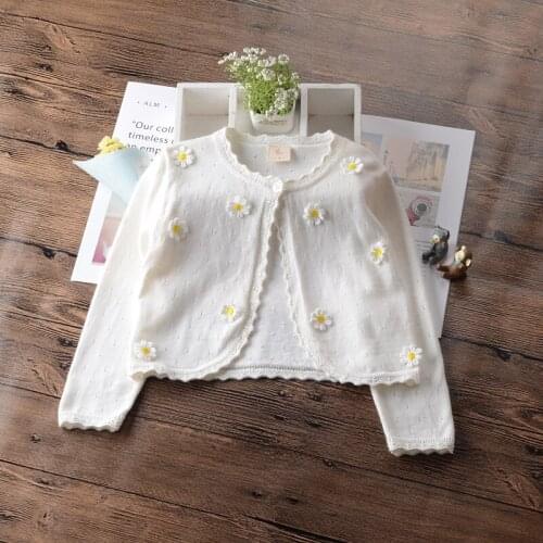 Sweet Little Girls Daisy Cardigan Sweater Children Jacket Summer Cotton Shool Child Coat 1 2 3 4 5 6 Year Kids Clothes 205013