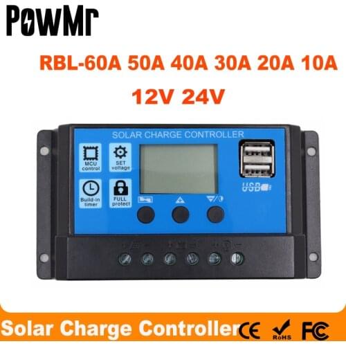 24V 12V Auto Solar Panel Battery Charge Controller 60A 50A 40A 30A 20A 10A LCD Solar Collector Regulator with Dual USB Wholesale
