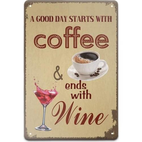 Judyeny Retro Metal Sign Vintage Tin Sign A Good Day Starts with Coffee Sign for Plaque Poster Cafe Wall Art Sign Gift