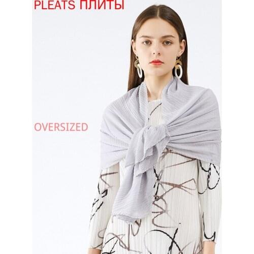 Miyake Autumn and Winter New Korean Pure Silk Scarves Gold Silk Pleated Scarf Sunscreen Shawl Chiffon Long Scarf