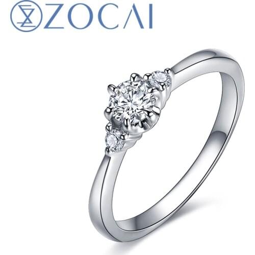 ZOCAI 3 stone diamond Wedding Ring 0.28 ct F-G / SI certified diamond engagement ring 18K white gold diamond ring W06054