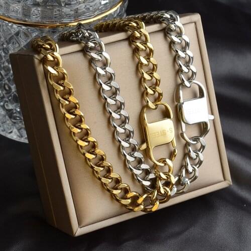 Stainless Steel Necklaces For Women Euramerican Fashion Punk Letter Pearl Necklace Thick Chain Choker Necklace Women Jewelry