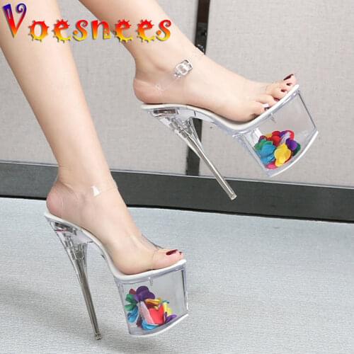 17CM Sexy PVC Stiletto Sandals 2021 New Transparent Petal Platform Super Model Show High Heels All Transparent Striptease Shoes
