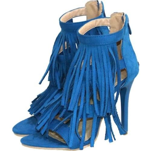 Sexy Ladies Gladiator Suede Leather Tassel Covered Open toe Sandals Women Fringed Lace up Female Ankle Strap Shoes Zapatos Mujer