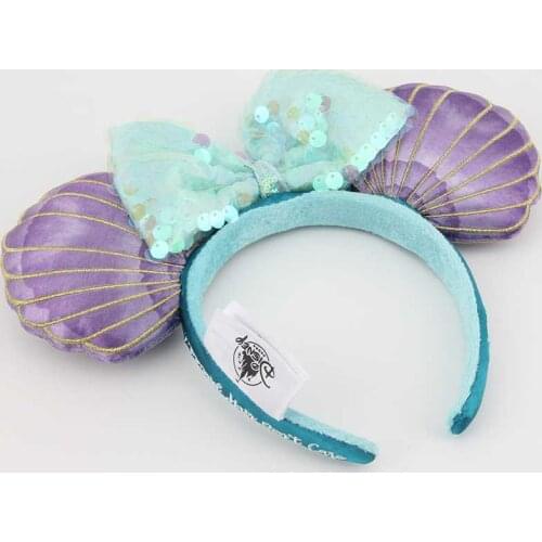 Disney Blue mermaid style sequins plush Ears Cute Cartoon Pattern Headwear Headdress Birthday Party Decoration Christmas Gifts
