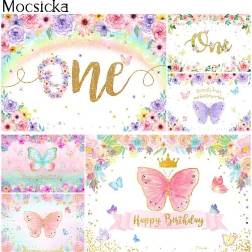 Butterfly Kisses Birthday Wishes Background Decorations Spring Butterflies Flowers Newborn Girl Portrait Backdrop Photography