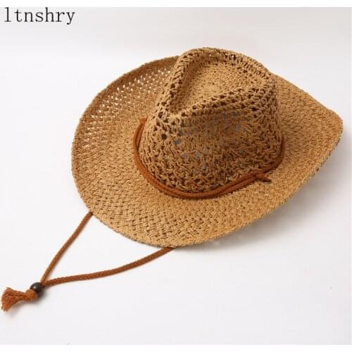 New Summer Hat Panama Hats Hollow Out Straw Hat For Men Women Leather Ribbon Large Brim Sun Beach Hat Jazz Cap Fedora