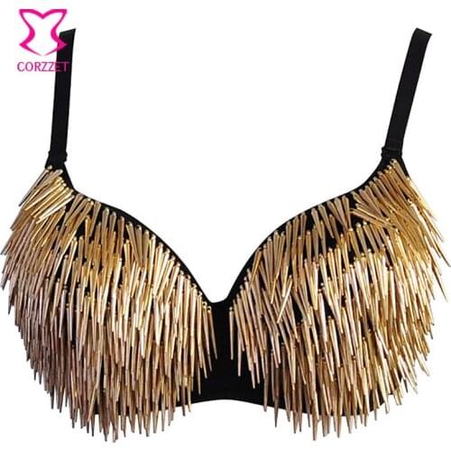 Corzzet Metallic Rivets Spike Sexy Bikini Bra Push Up Cup Burlesque Beach Soutien Gorge Steampunk Studdes For Women Underwear