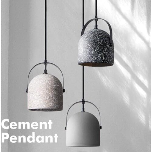 Modern minimalist industrial wind single head cement E27 chandelier Nordic creative retro art LED bedroom decoration gray light
