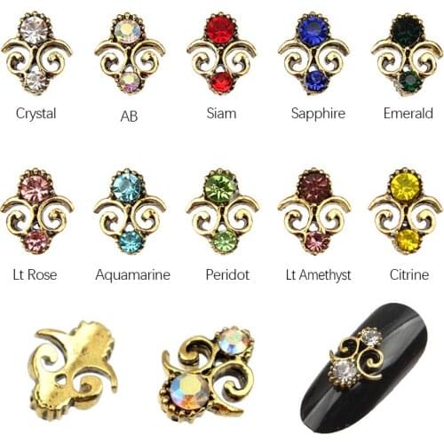 3D mixed color nail art rhinestone vintage alloy inlaid crystal flower design for nail decoration