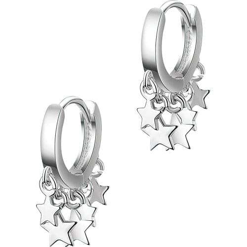 DARK DIAMOND-hoop earrings with stars in 925 Sterling Silver Rhodium plated